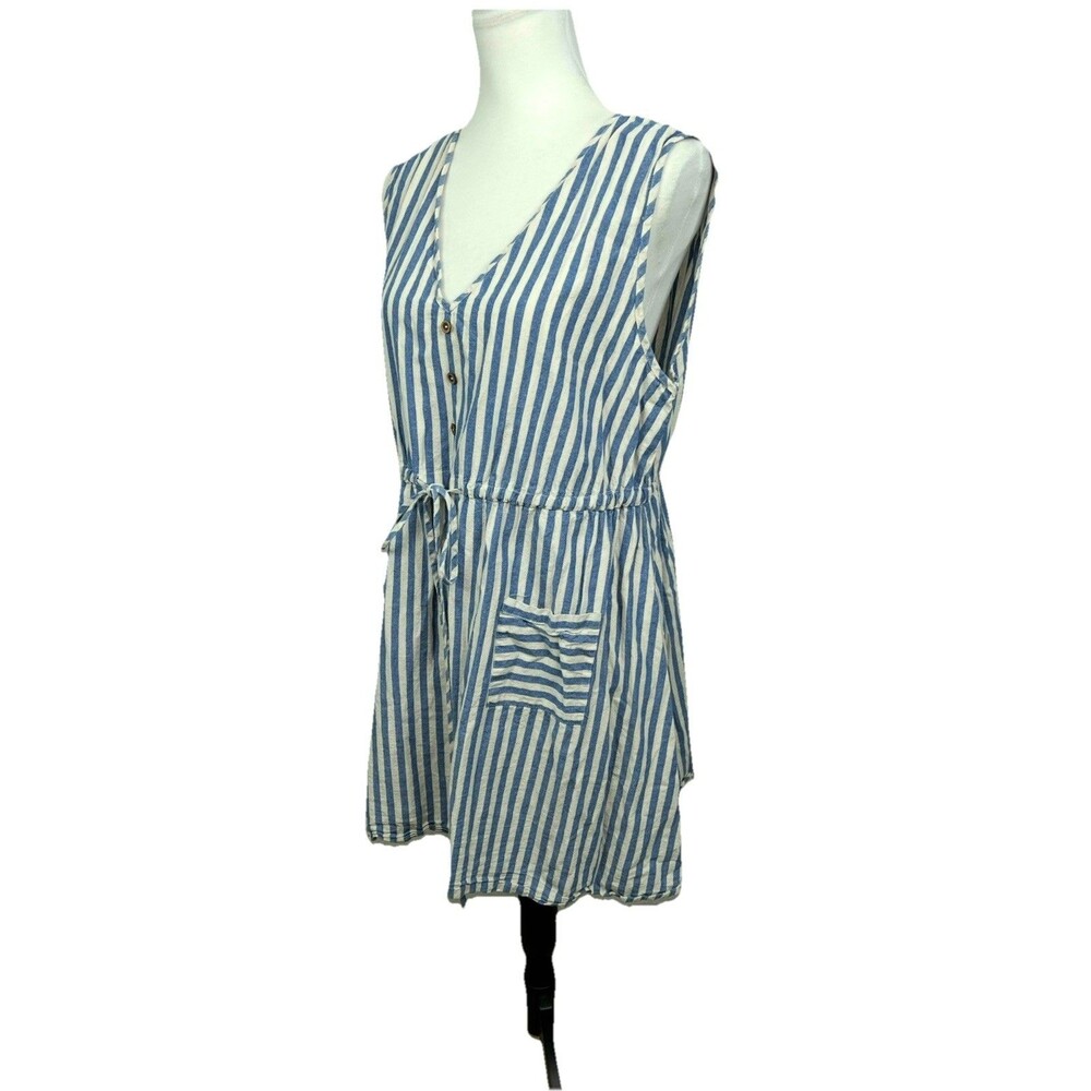 Shein Curve Sundress Plus Sz 2XL Chambray Blue & White Stripe V Neck Sleeveless - Picture 4 of 9